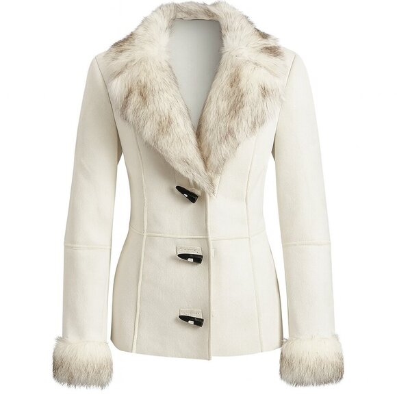 Venus Y2K Penny Lane Faux Suede & Fur Toggle Shearling Winter Coat Cream XS 0-2 - Picture 1 of 15